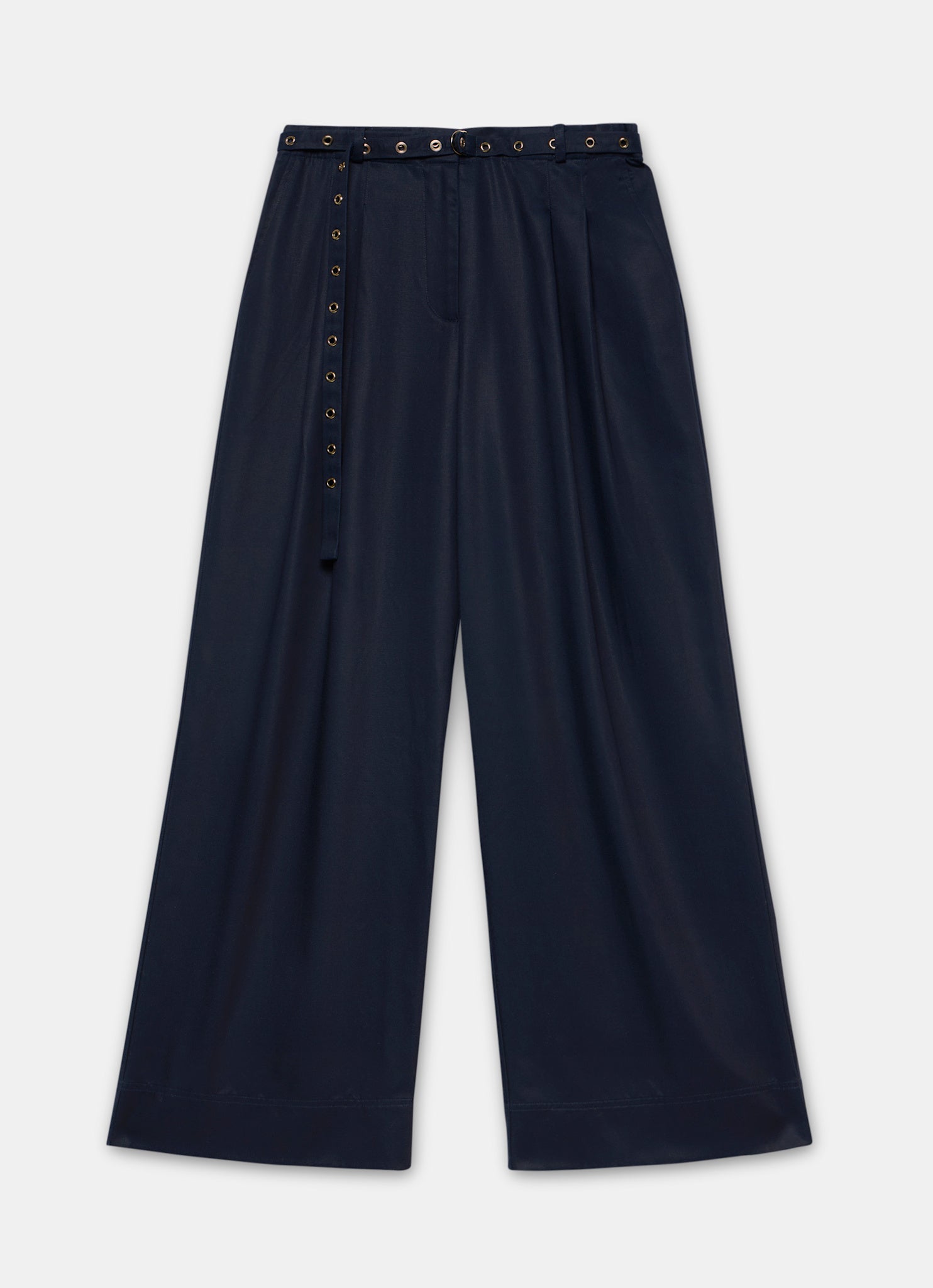 Navy Belt Wide Leg Trouser