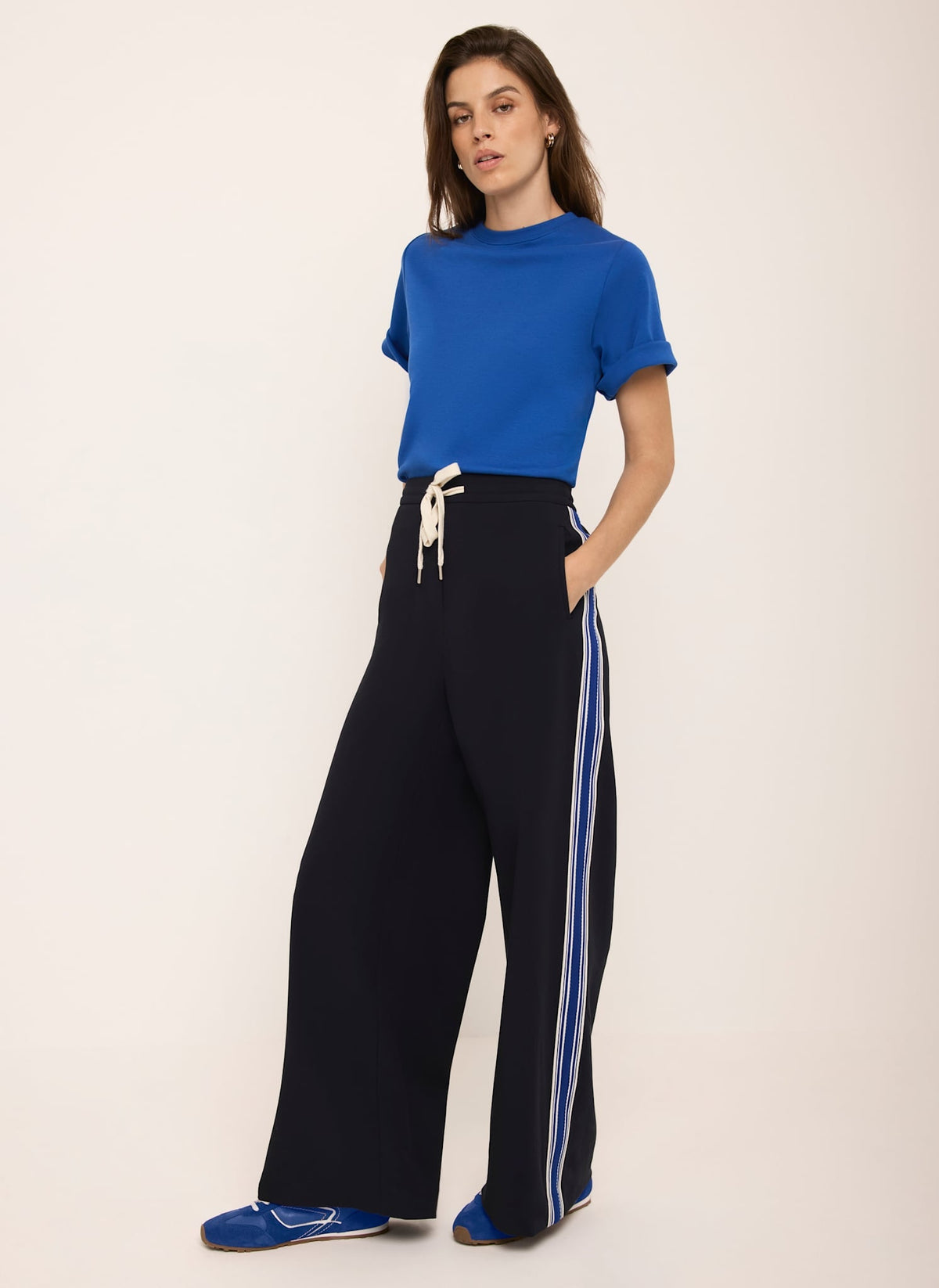 Navy Side Stripe Wide Trousers
