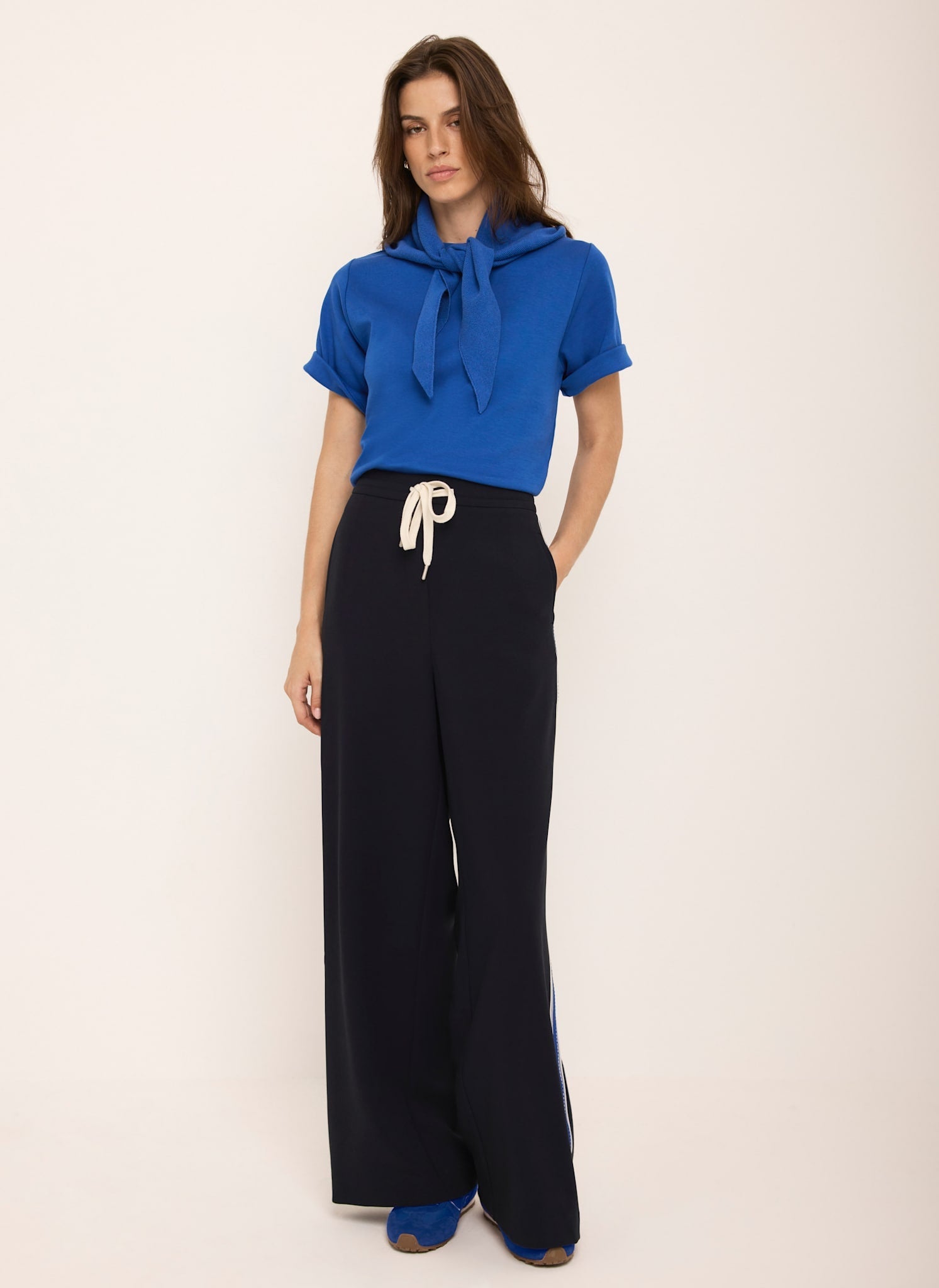 Navy Side Stripe Wide Trousers