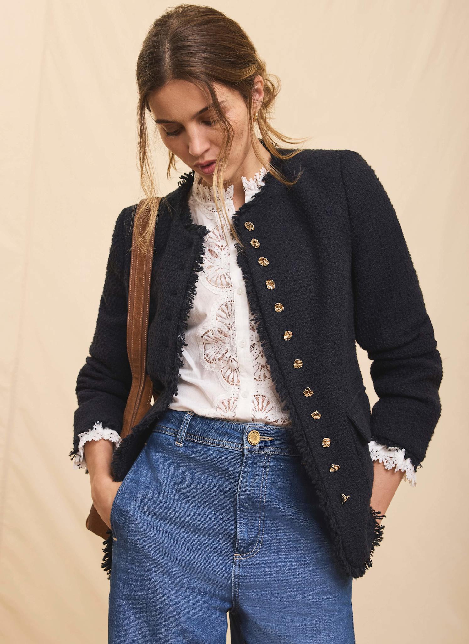 Navy Boucle Tweed Jacket