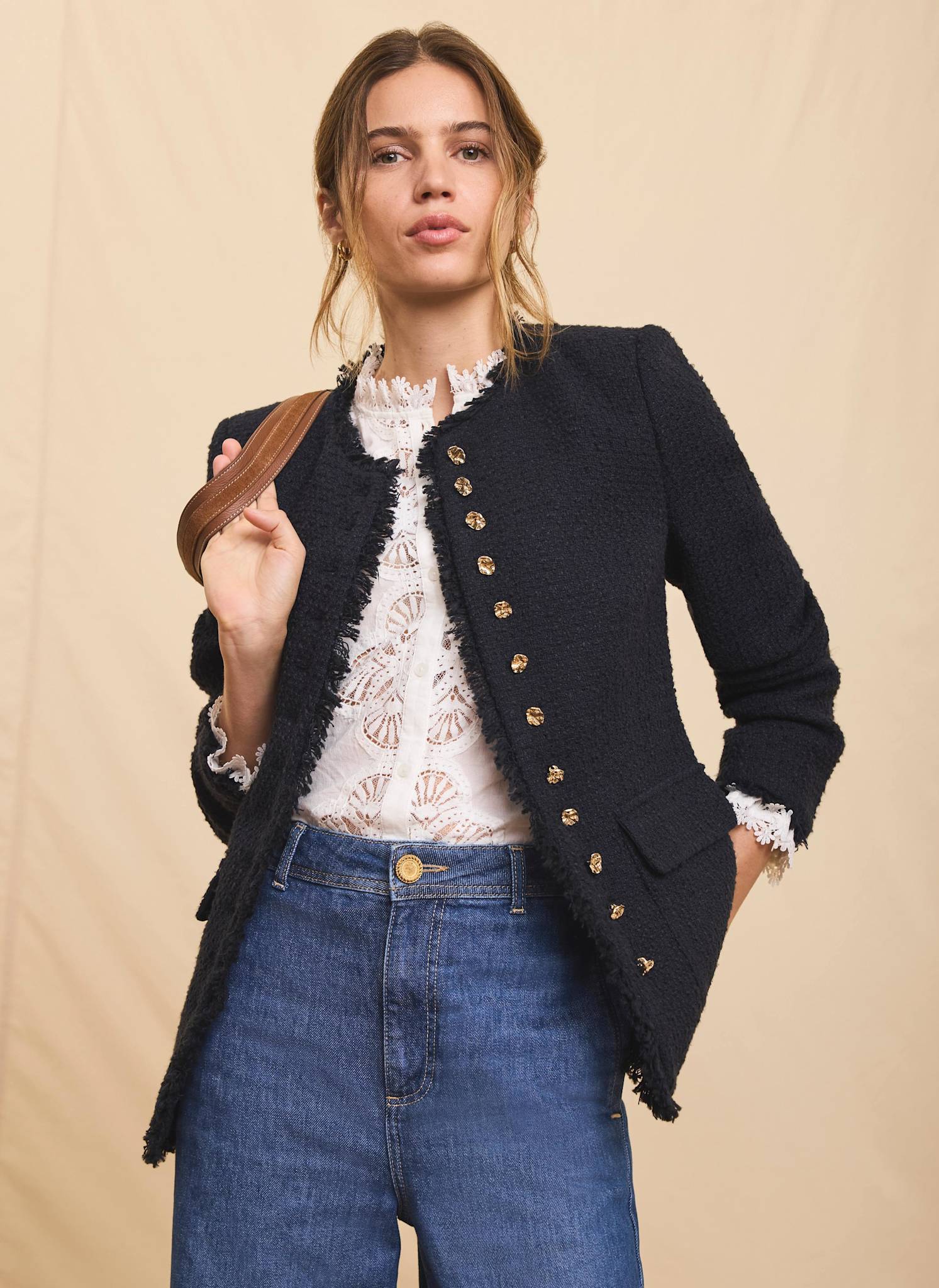Navy Boucle Tweed Jacket