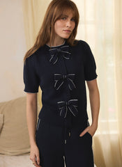 Navy Bow Detail Knit Top