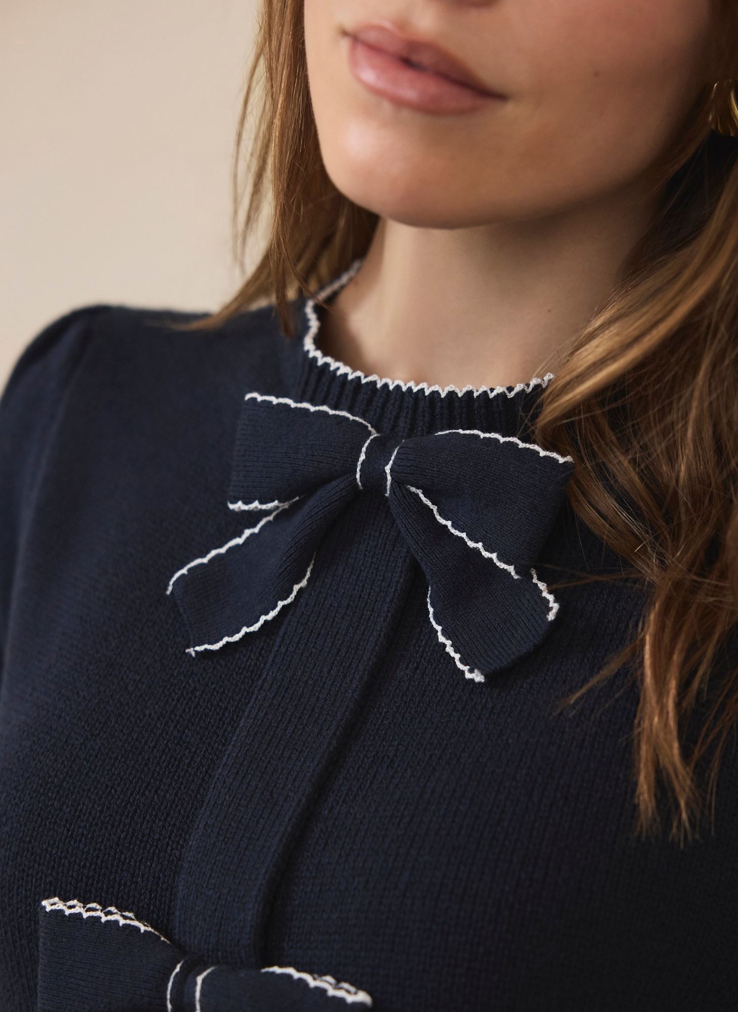 Navy Bow Detail Knit Top