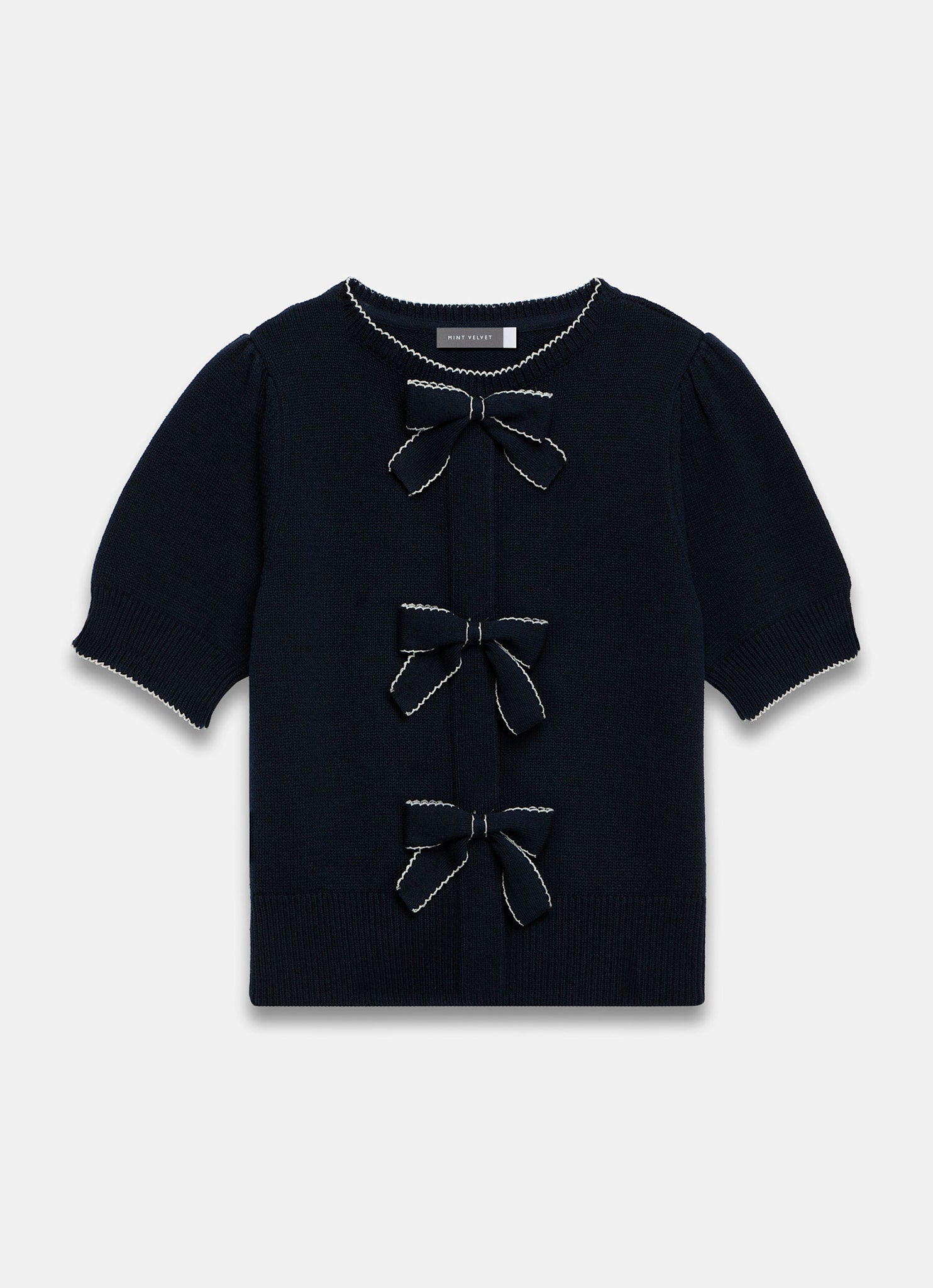 Navy Bow Detail Knit Top
