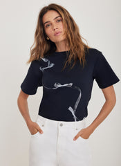 Navy Cotton Graphic Ribbon T-Shirt