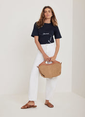 Navy Cotton Graphic Ribbon T-Shirt
