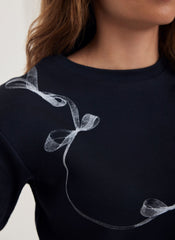Navy Cotton Graphic Ribbon T-Shirt