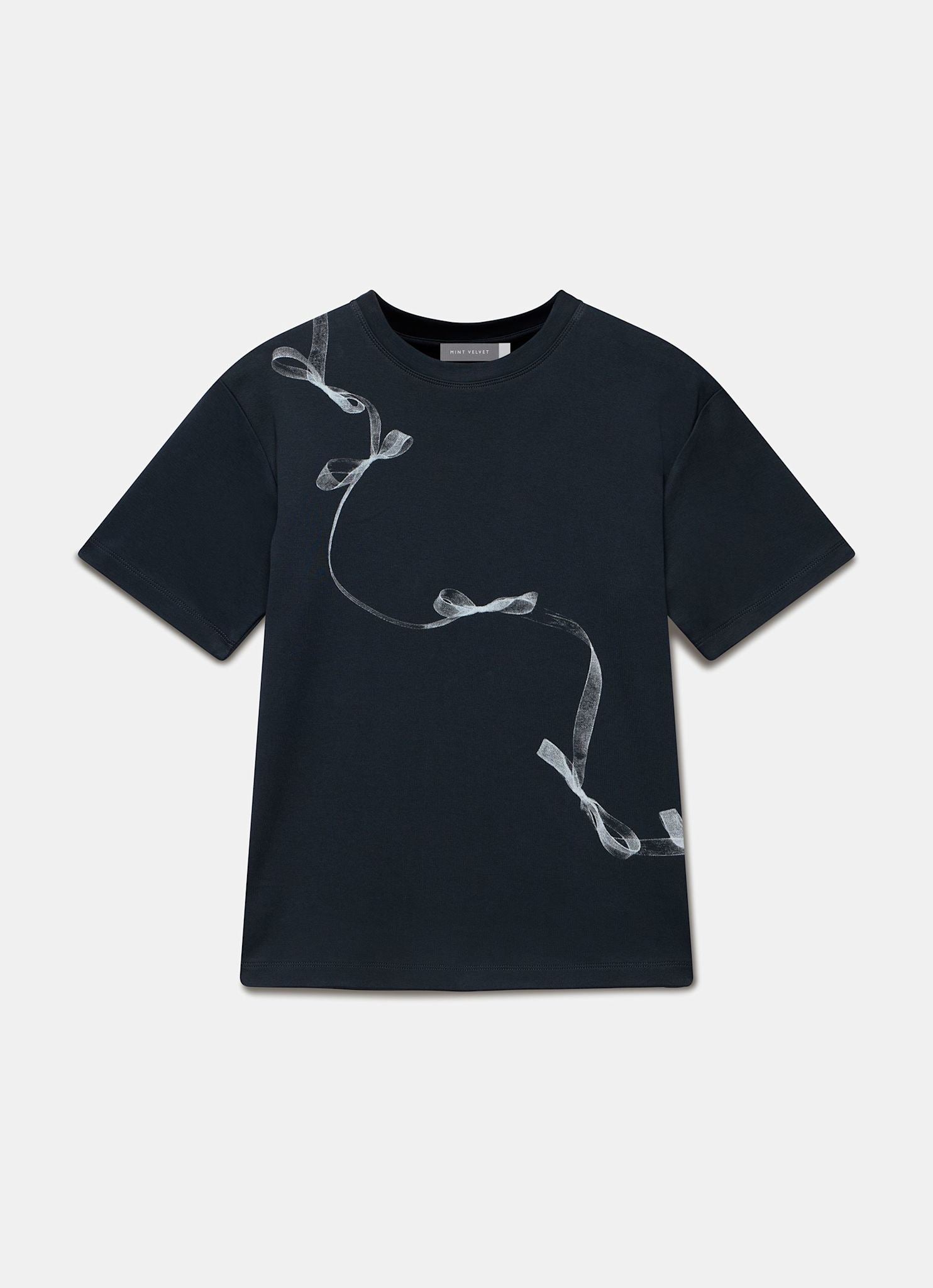 Navy Cotton Graphic Ribbon T-Shirt