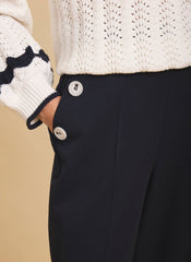 Navy Button Front Wide Trousers