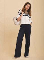 Navy Button Front Wide Trousers