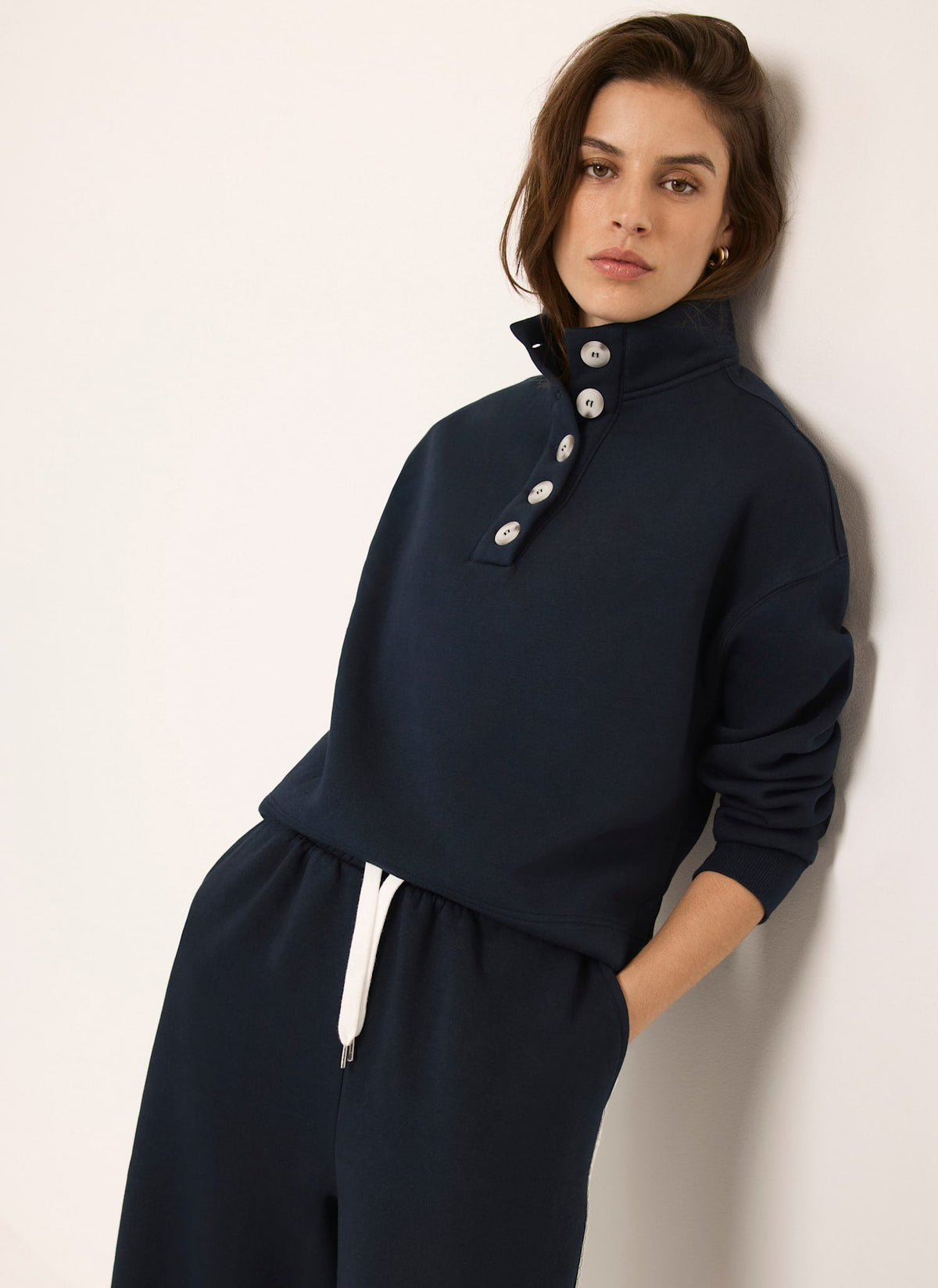 Navy Button Detail Sweatshirt