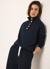 Navy Button Detail Sweatshirt
