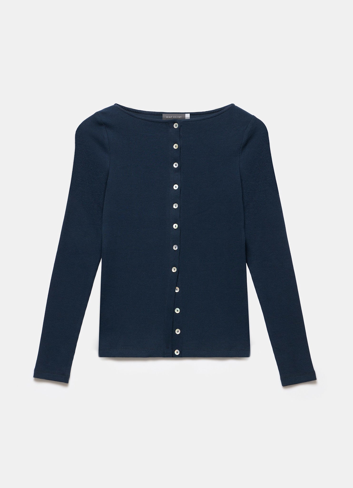 Navy Cotton Blend Button Detail Top