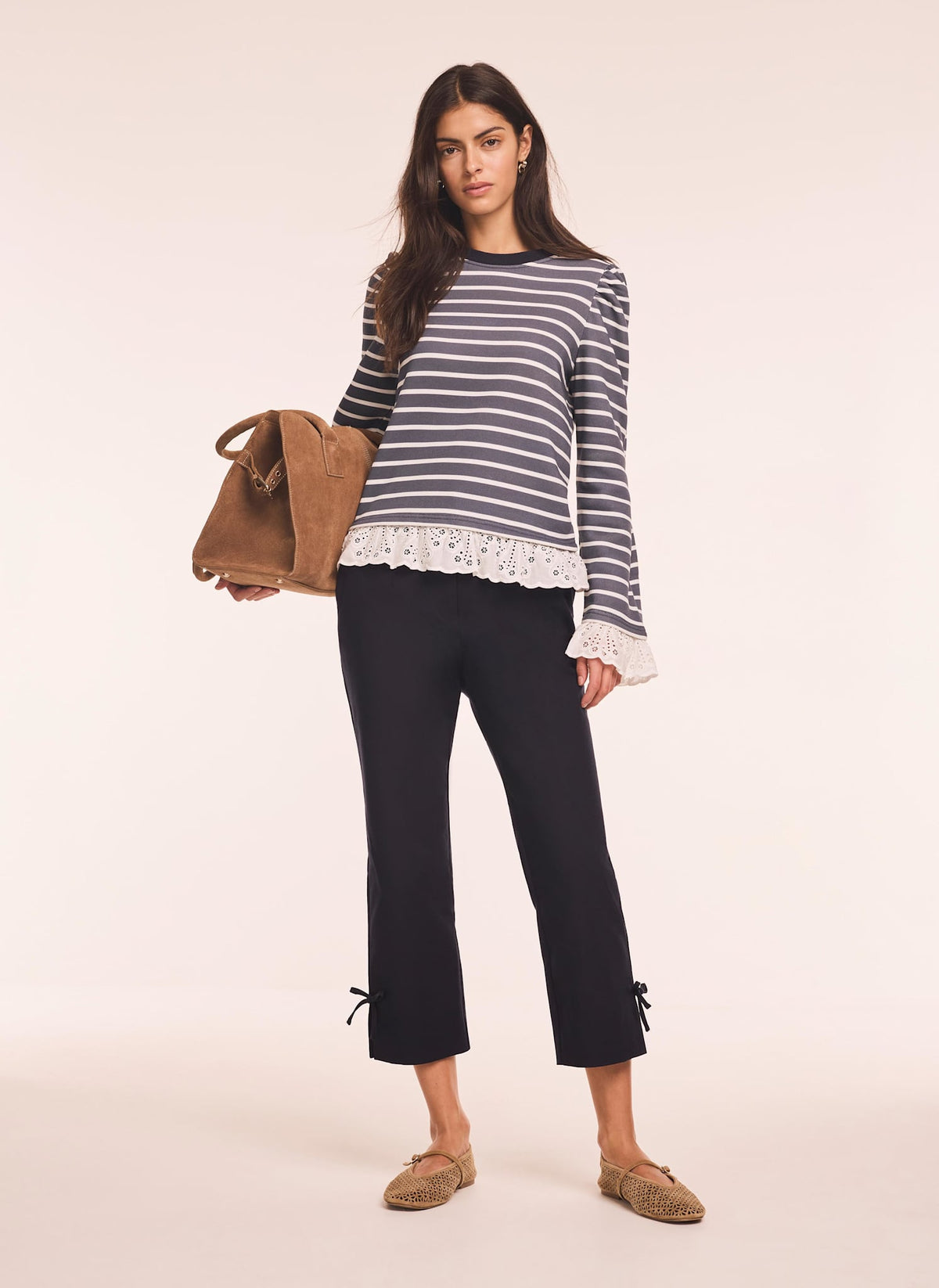 Navy Cotton Blend Capri Trousers