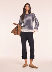 Navy Cotton Blend Capri Trousers
