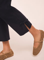 Navy Cotton Blend Capri Trousers