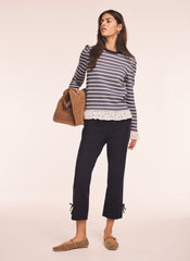 Navy Cotton Blend Capri Trousers