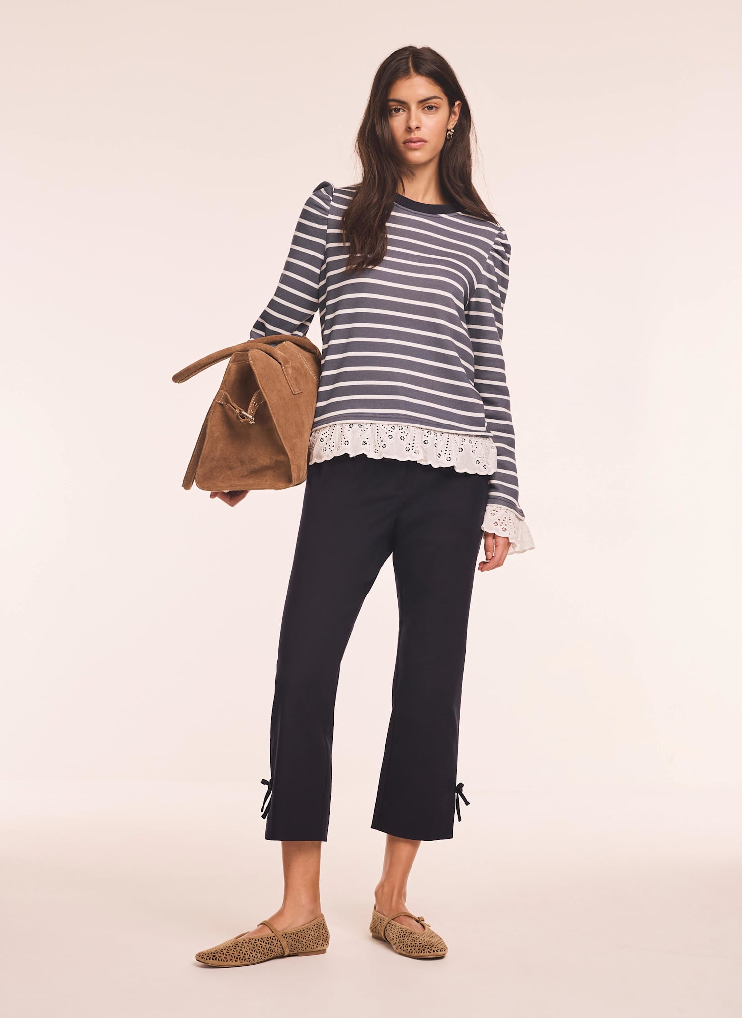 Navy Cotton Blend Capri Trousers