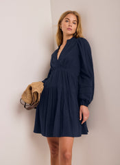 Navy Cotton Cheesecloth Mini Dress
