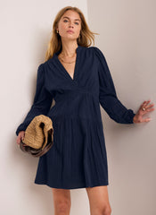Navy Cotton Cheesecloth Mini Dress