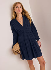 Navy Cotton Cheesecloth Mini Dress