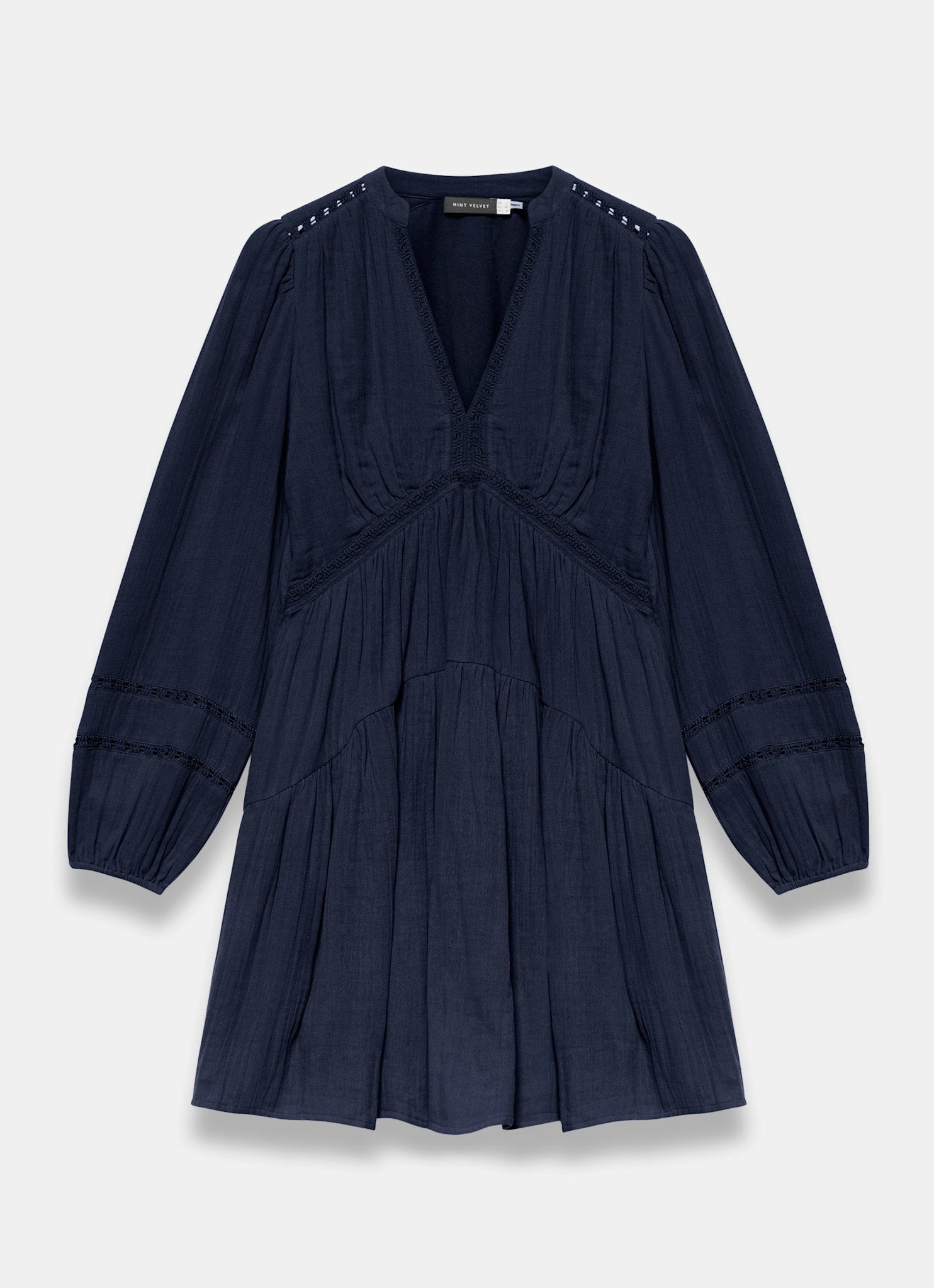 Navy Cotton Cheesecloth Mini Dress