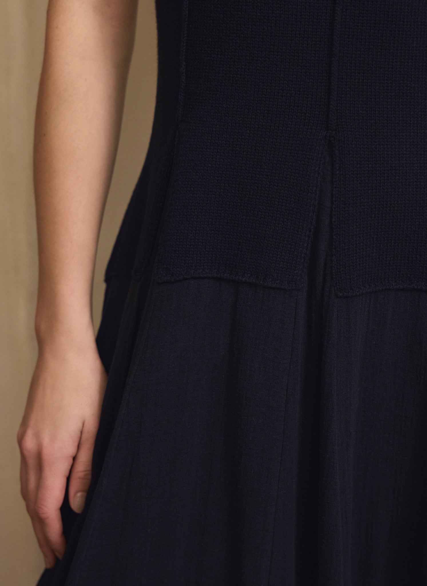 Navy Cotton Blend Drop Waist Maxi Dress