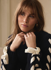 Navy Cotton Blend Ribbon Detail Jumper