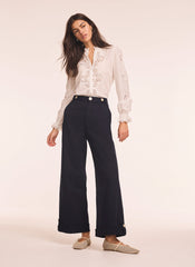 Navy Cropped Wide Chino Trousers