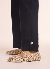 Navy Cropped Wide Chino Trousers