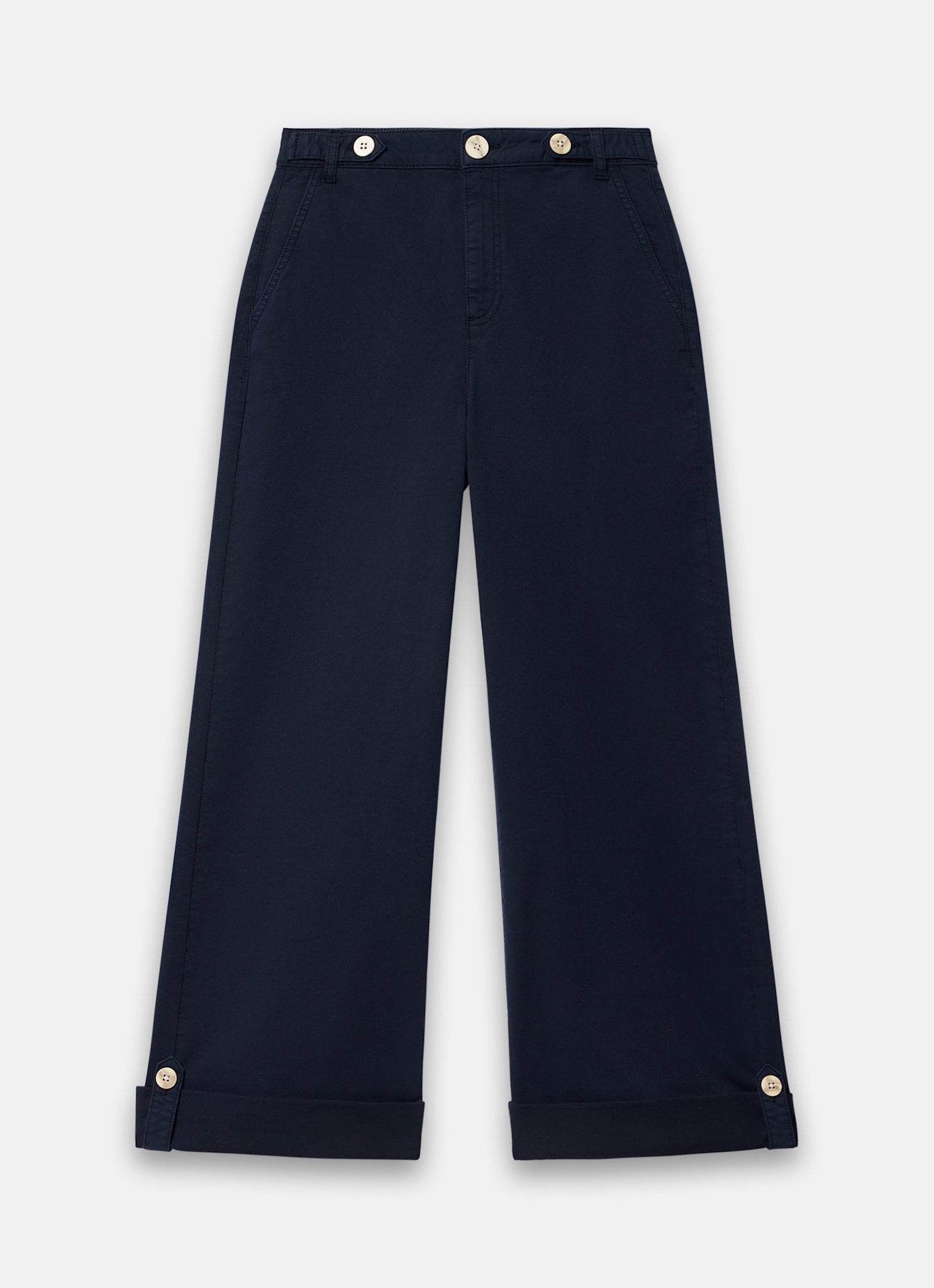 Navy Cropped Wide Chino Trousers