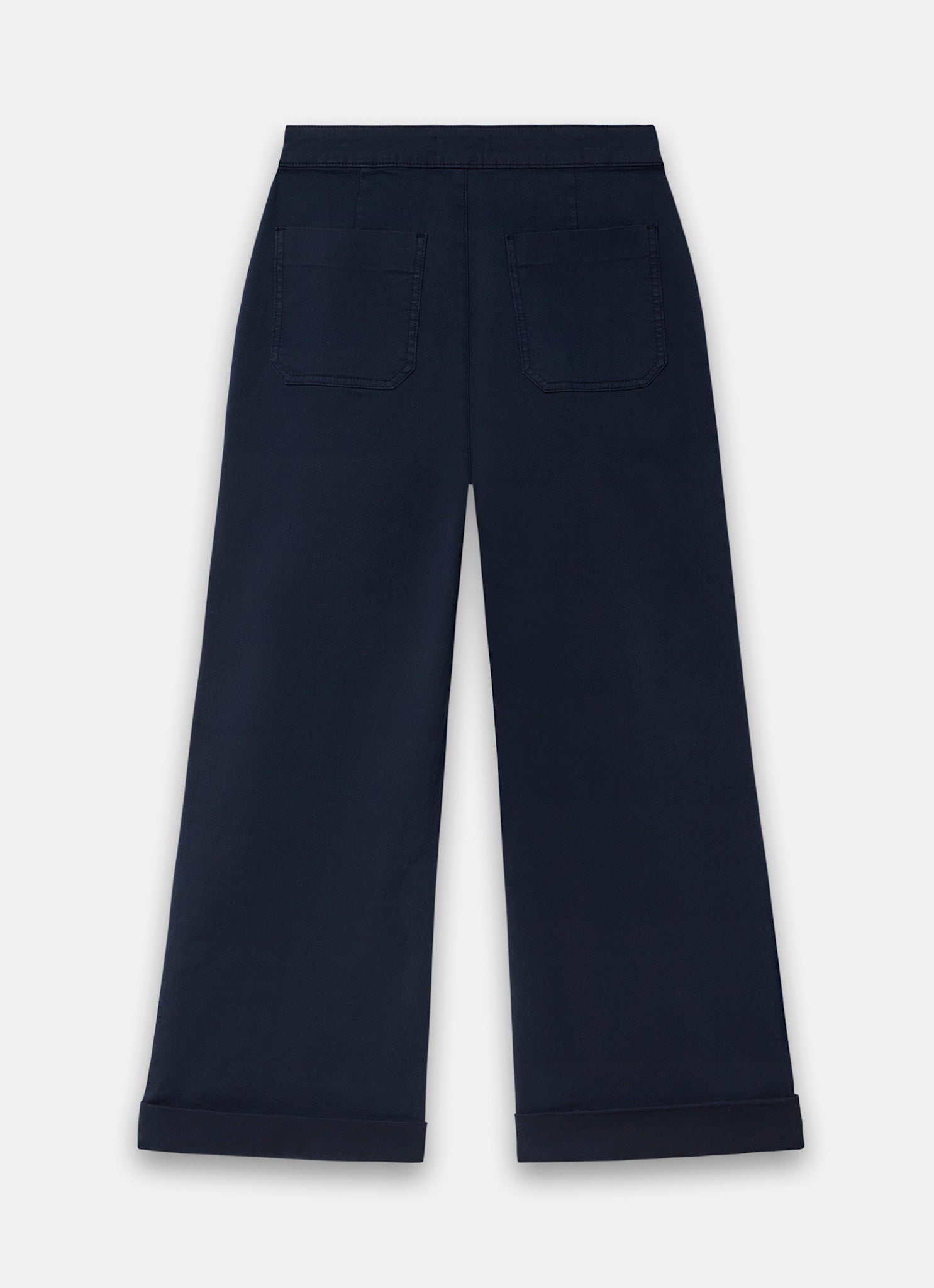 Navy Cropped Wide Chino Trousers