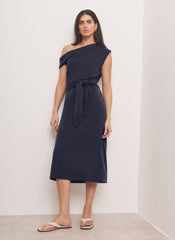 Navy Tie Detail Midi Dress