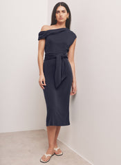 Navy Tie Detail Midi Dress