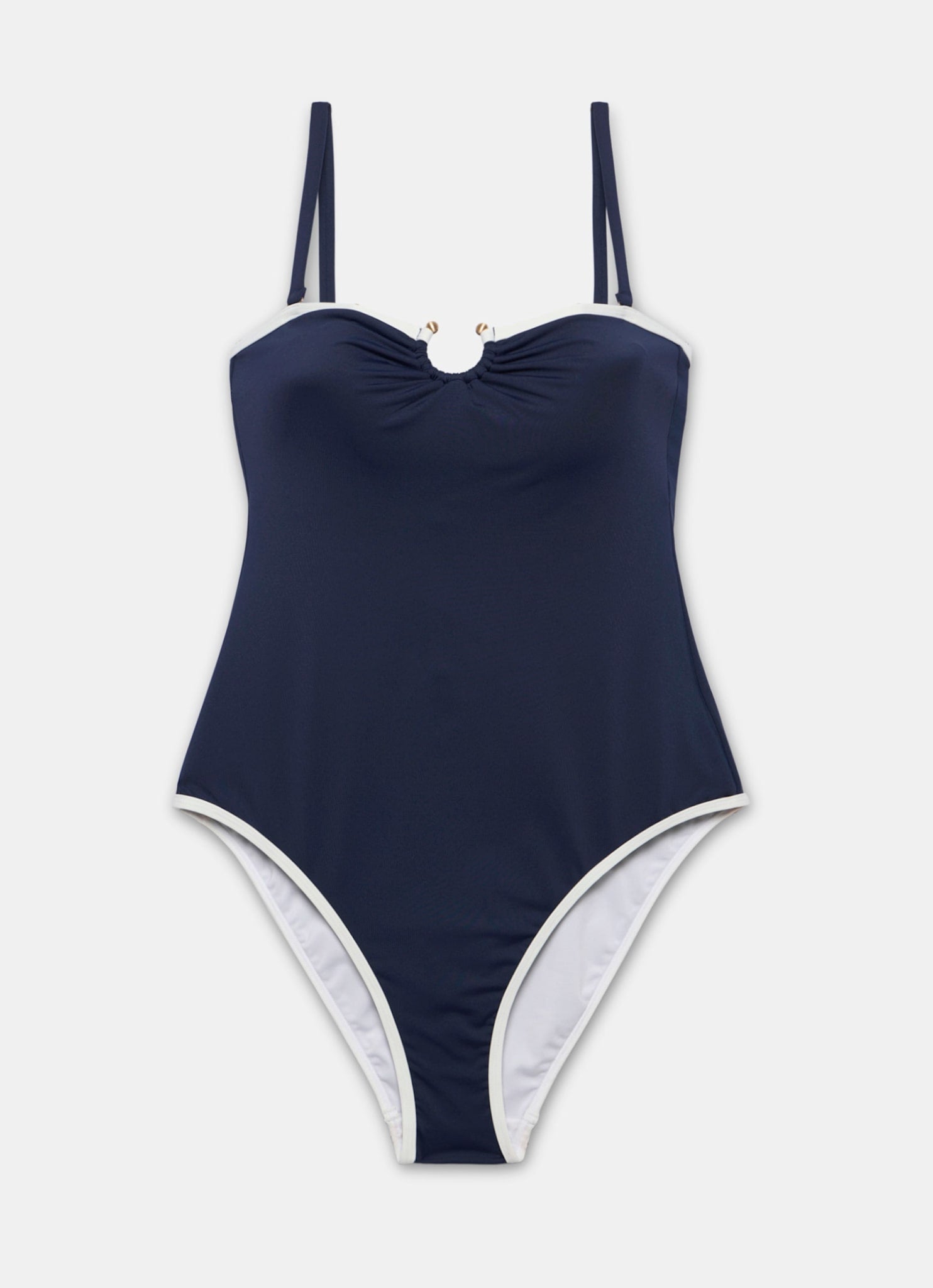 Navy Contrast Trim Bandeau Swimsuit
