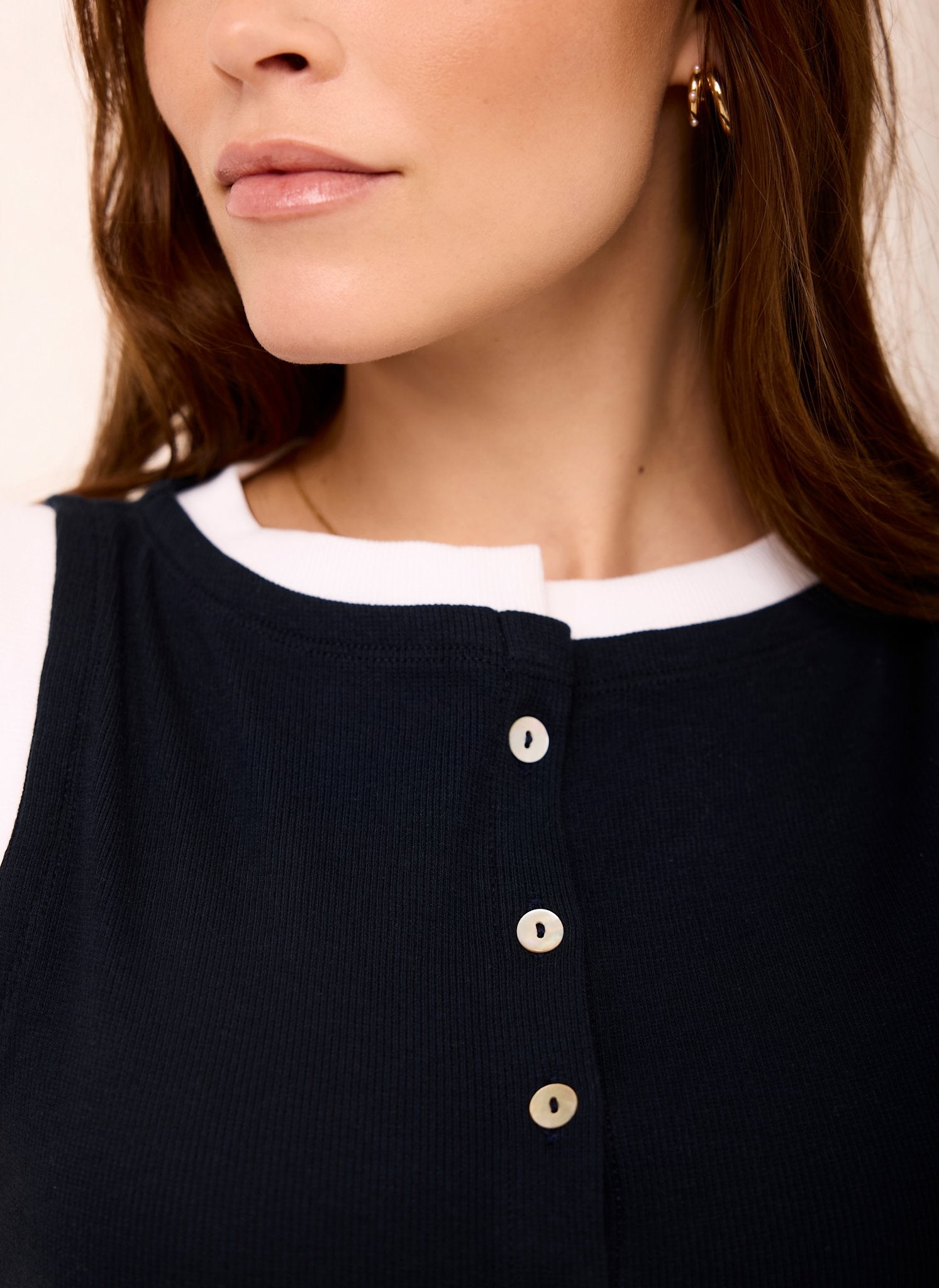 Navy Cotton Blend Sleeveless Top