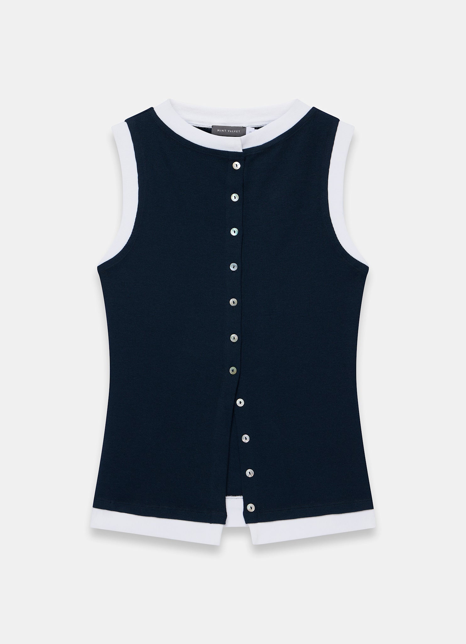 Navy Cotton Blend Sleeveless Top