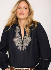 Navy Embroidered Detail Blouse