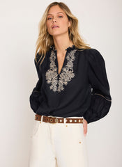 Navy Embroidered Detail Blouse