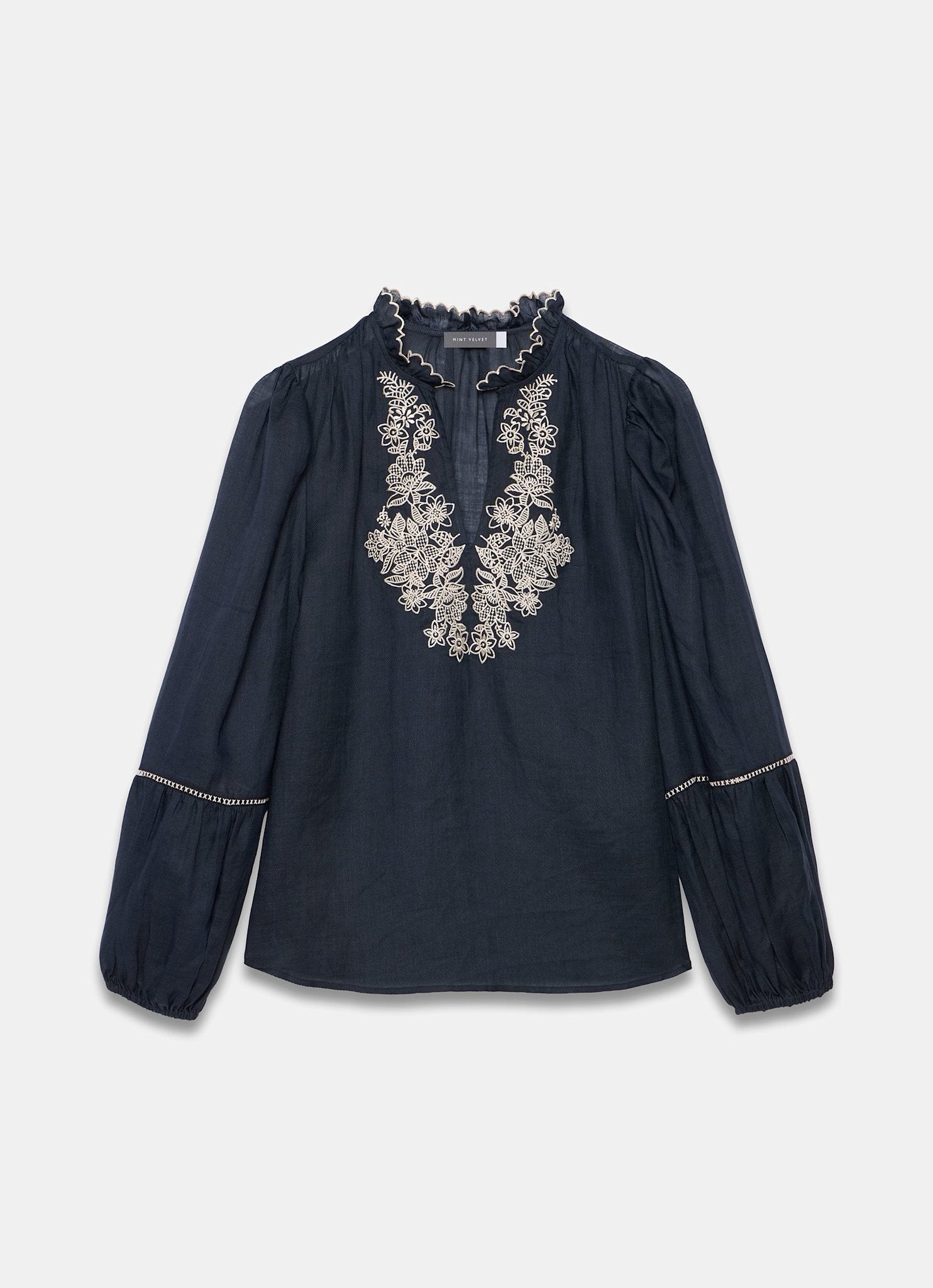 Navy Embroidered Detail Blouse