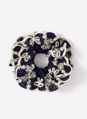 Navy Cotton Embroidered Scrunchie