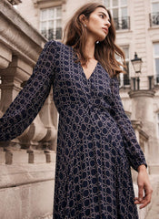 Navy Geometric Print Maxi Dress