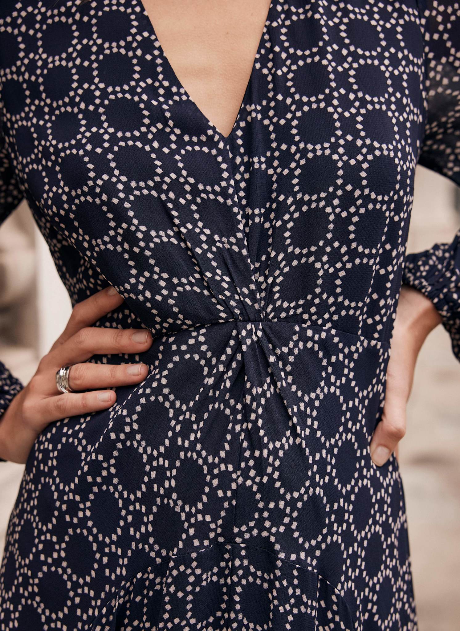Navy Geometric Print Maxi Dress