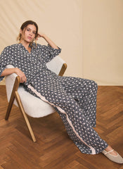Navy Geometric Print Wide Trousers