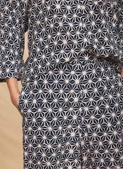 Navy Geometric Print Wide Trousers