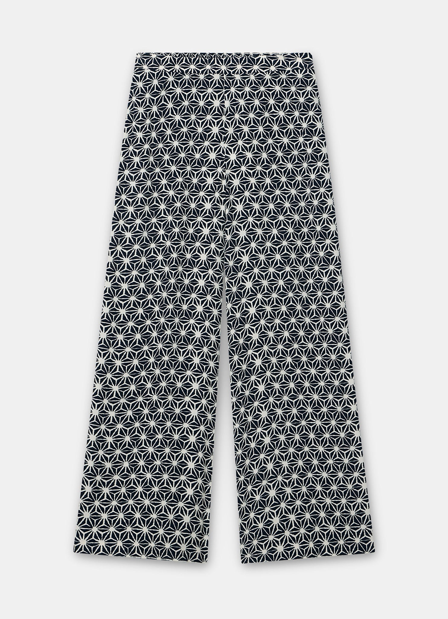 Navy Geometric Print Wide Trousers