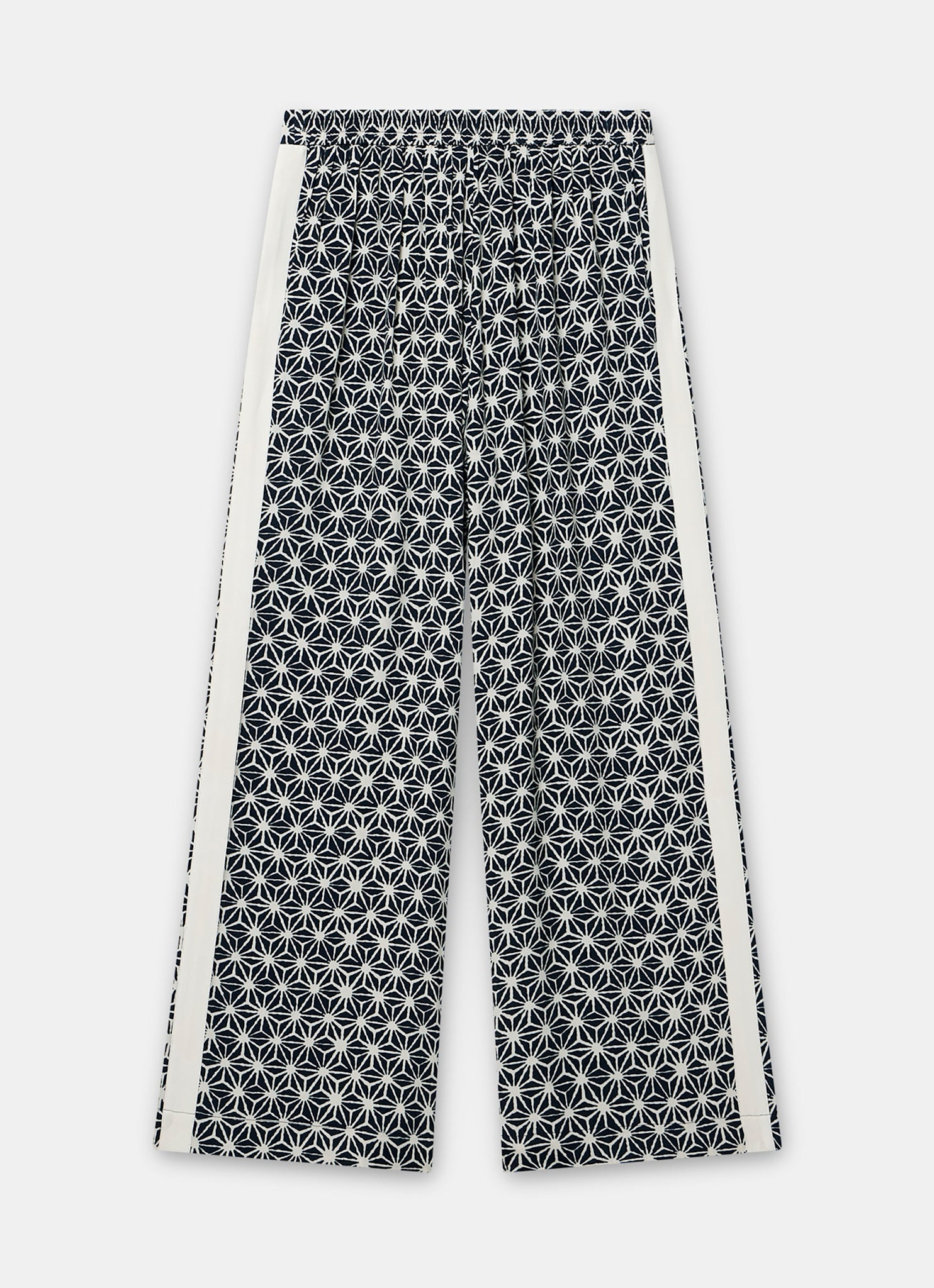 Navy Geometric Print Wide Trousers