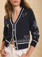 Navy Embroidered Marine Knit Cardigan