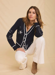 Navy Embroidered Marine Knit Cardigan