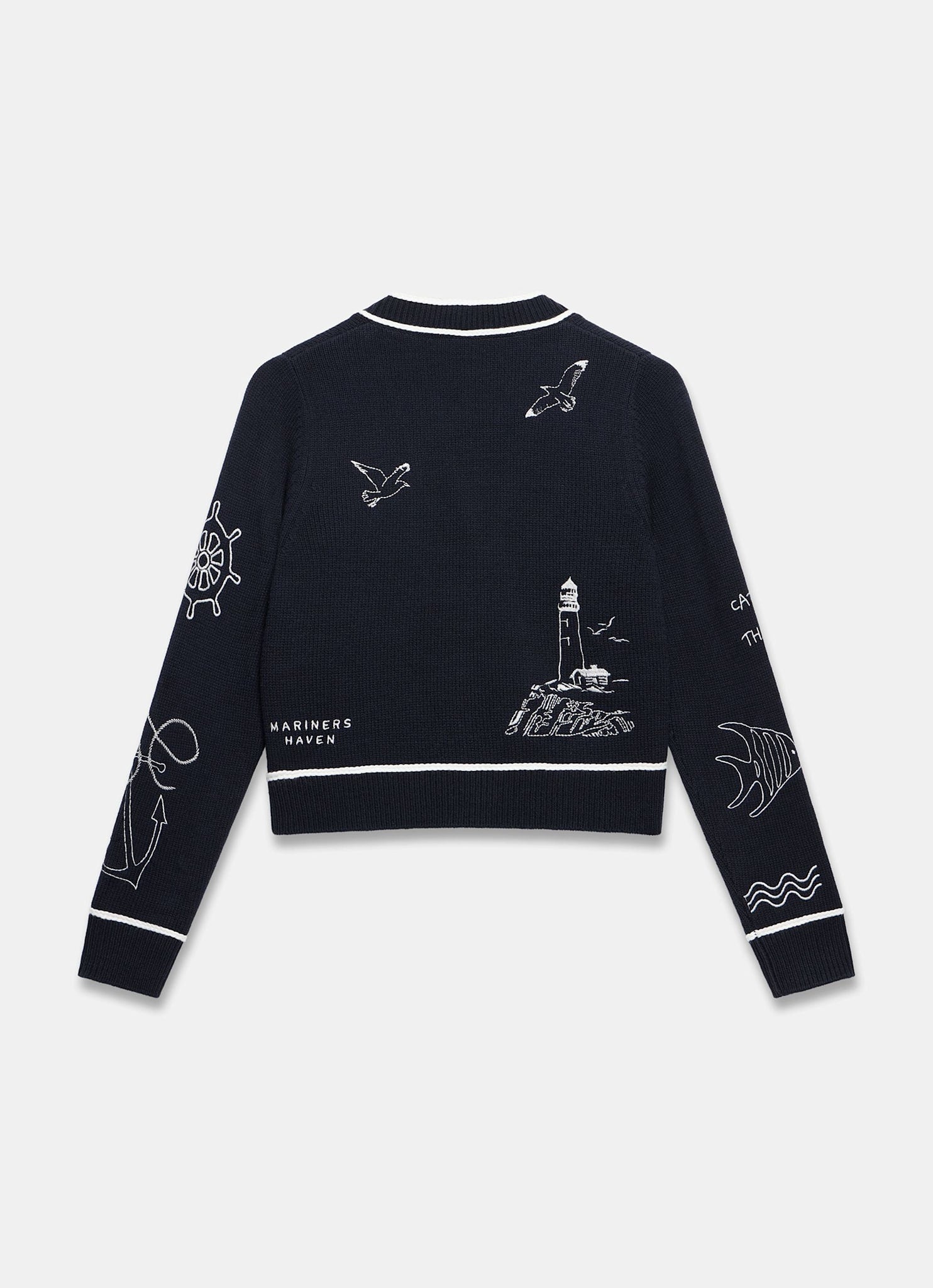 Navy Embroidered Marine Knit Cardigan